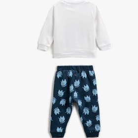Resim Erkek Bebek Pamuklu Pijama Takımı Fil Baskılı Sweatshirt ve Beli Lastikli Pijama Altı 2 Parça 