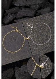 Resim Gümüş Bay Bayan Çift Birleşen Kalp Sevgili Bilekliği Kle2s65 Sarı 