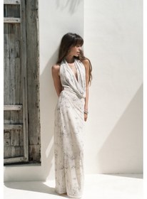 Resim Mai Studios Co. Mai Collection Galagher Degaje Bej Uzun Elbise Bej 