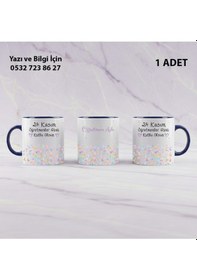 Resim Öğretmenler Günü Temalı Hediyelik Kişiye Özel İsimli Ve Minik Harf Desenli Kupa Bardak Lacivert 