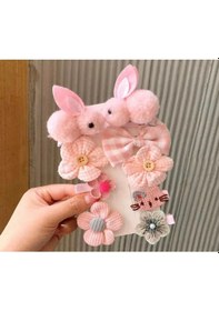 Resim Batu Kız Bebek Ve Çocuk Tavşan Figürlü Toka Seti Pembe 
