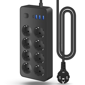 Resim 8 AC Çıkışı, 3 USB Portu, 1 Type-C Portu, 180cm Uzatma Kablosu ile 1 Adet Surge Protector Güç Şeridi - Tek Düğme Kontrol, Avrupa Standart Fiş, Ofis, Ev ve Okul Kullanımı İçin İdeal, Ofis Gereksinimleri|Modern Güç Şeridi|Dayanıklı Yapım Kalitesi 