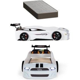 Resim Beyaz Arabalı Yatak Sport Mst Işıklı +otopedik Yatak 90x190 Cm 