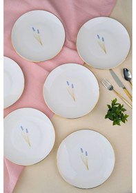 Resim Tabak Evi Porselen Natura Lavanta Altın Yaldız Pasta Tabağı 20,50cm 6 Lı Çok Renkli 