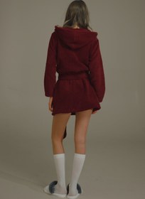 Resim BORDO RENK KAPUŞONLU PELUŞ SABAHLIK - XXL / Mini Boy (85 cm) 