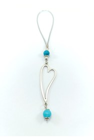 Resim biuti Turkuaz Taşlı Metal Kalp Araba Dikiz Ayna Süsü, Kalpli Lüks Yeni Araba 