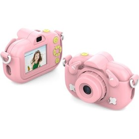 Resim Mufunye Dc501 Çocuklar İçin 1080p Hd Dijital Fotoğraf Makinesi, 12mp Otofokus, 2.0 Ips Ekran, Yaratıcı Stickerlar, Pembe 