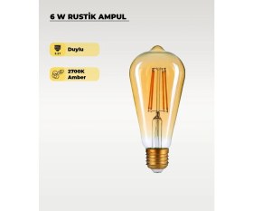 Resim AC Aydınlatma 6W Rustik Ampul 2700K (Sarı Işık) ST64 