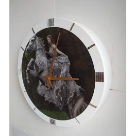 Resim Atlı Prenses Ofis Salon Duvar Saati Beyaz Metal Çerçeve 36 cm 