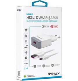 Resim Syrox Q30 Microusb Girişli 3.0 Amper Hızlı Şarj Aleti (Beyaz) (343260010) 