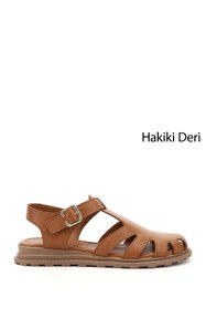 Resim Gönderi(r) Kadın Taba Antik Tokalı Burnu Kapalı Hakiki Deri Sandalet 