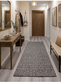 Resim Antrasit Etnik Desenli Kaymaz Taban Yıkanabilir Halı Ultra Yumuşak Su Emici Dekoratif Lüks Salon Mutfak Koridor Çocuk Odası Halısı 