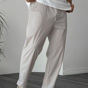 Resim Men's Solid Pantolon Cep Detaylı, Dış Mekan Aktiviteleri İçin Rahat Bağcıklı Pantolon, Hediye 