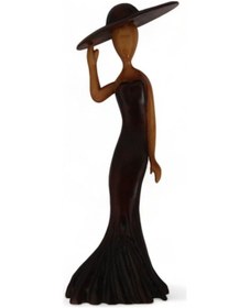 Resim Şapkalı Yalnız Kadın Ahşap Heykel 