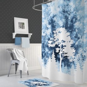 Resim Zethome Banyo Perdesi 1x180x200 Tek Kanat Duş Perdesi Halka Hediyeli Duşakabin Perdesi Tree 
