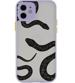 Resim butikcase Iphone 11 Lüx Kamera Lens Korumalı Yılan Desenli Lila Telefon Kılıfı 