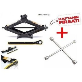 Resim Redno Akardion Kriko Cırcırlı Makas Tip 1,5 Ton + 4 Lü Bijon Anahtarı Set 