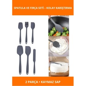 Resim Letsii Yüksek Kaliteli Kaymaz Saplı Silikon Spatula ve Fırça Seti 6'lı 