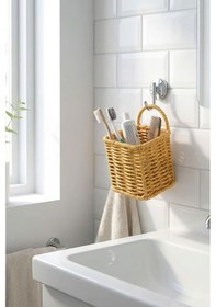 Resim Plentiful Kare Hasır Dokulu Plastik Rattan Kaşıklık & Çatallık Askılı Kendiliğinden Tutmalı Çok Amaç Sarı 
