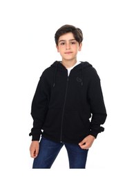 Resim Toontoy Kids Toontoy Erkek Çocuk Kapüşonlu Fermuarlı Cepli Düşük Omuz Baskılı Örme Hırka - 3 İplik Şardonsuz Siyah 