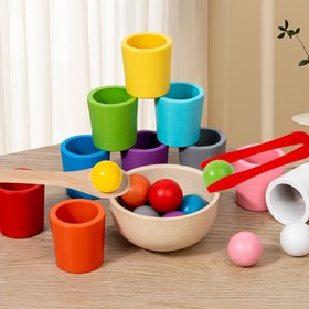 Resim Ahşap Renk Eşleştirme Sıralama Oyunu - Gençler için Eğitici Oyuncak Canlı Bardaklar ve Boncuklarla, İnce Motor Becerileri ve Bilişsel Gelişim, Güvenli ve Dayanıklı Ahşap Malzeme, Karışık Renkler, Bilişsel Gelişim Oyunları | Canlı Oynatma Seti | Dokunsal Keşif, Renk Sıralama Duyusal Oyuncak 