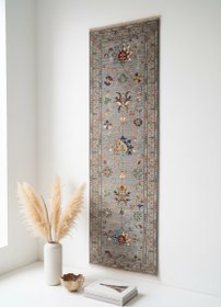 Resim Gray Floral Hand-Knotted Runner Rug: 3''x9'' Premium Double-Knotted Artisan Piece 