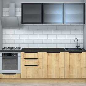 Resim Fly Beloye 5 Kapaklı 4 Çekmeceli Ahşap Beyaz - Safir Meşe 72 x 240 x 35 cm Mutfak Dolabı 