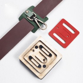 Resim DIY Deri Kemer Tokası Yapım Aracı - El Yapımı Suni Deri Kalıp için Kemerler, Yeşil & Kırmızı Kesim Ölürüleri ile Metal Klipsler, Hassas İşçilik için Ahşap Taban, Deri İşleme Araçları 