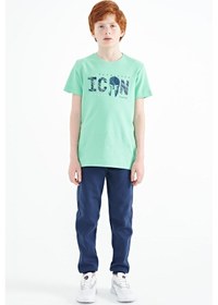 Resim Tommylife Tommy Life Su Yeşili Ön Yazı Nakışlı O Yaka Standart Kalıp Erkek Çocuk T-shirt - 11118 Su Yeşili 