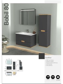 Resim Evros Babil Banyo Dolabı 80 Cm Siyah Boy Dolabı Dahil Gri - Siyah 