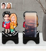 Resim Bk Gift Kişiye Özel Sevgililer Karikatürlü Ahşap Biblo Telefon Standı-107 