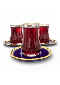 Resim Sudedi Home Gerçek Altın Yaldızlı Çay Bardağı Seti 6 Kişilik Gold - Mavi 