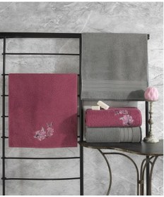Resim Cotton Box Colorful 4 Parça Hamam Havlu Seti-Gri K.Pembe Gri - Pembe 
