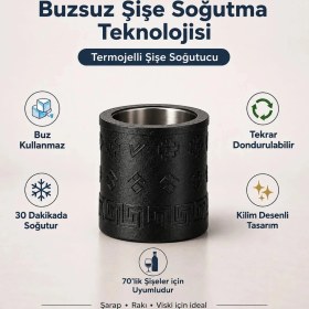 Resim Mottopi Ehlikeyf Termojelli Şişe Soğutucu ,Kilim Desenli Siyah Şarap Rakı Viski Soğutucu Stand-Siyah 