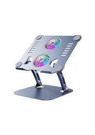 Resim Ayarlanabilir Metal Laptop Standı Rgb Çift Fanlı Premium Serisi Notebook Tutucu Alüminyum Apple Uyumlu MacBook Yükseltici 