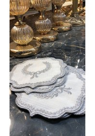 Resim Arma Gri 6'lı Kokteyl Kahve Sunum Peçetesi Maraş İşi Sırma Nakış 