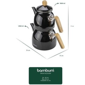 Resim Sultan - Bambu Kulplu Emaye Çaydanlık Takımı Siyah 