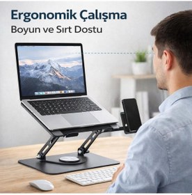 Resim Coofbe 2in1 Yükseklik Ayarlı 360 Döner Alüminyum Laptop Standı Laptop Sehpası Ve Telefon Standı 