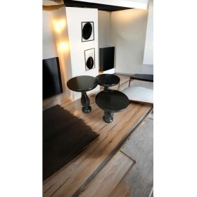 Resim Ahşap Mantar Sehpa 3lü Siyah Zigon Set Doğal Fiskos Sehpa Takımı 