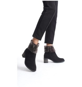 Resim Katya Fermuarlı Ortopedik Taban Topuklu Kürk Detaylı Süet Kadın Bot Sst - Siyah Siyah 