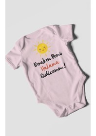 Resim Bırakın Beni Halama Gidicemm Baskılı Bebek Zıbını Çıtçıtlı Body %100 Pamuk Kısa Kol Bebe Pembe 