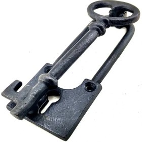 Resim Antika Tarz Dekoratif Pirinç Anahtar Kapı Tokmağı, Taktak - 170X60MM, Oksit Midastech 