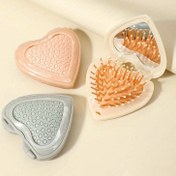 Resim 1 Adet Kalp Şeklinde Katlanabilir Hava Yastıklı Saç Tarağı ve Saç Derisi Masaj Fırçası - Normal Saçlar İçin Taşınabilir Açıcı Fırça, Pastel Pembe & Bej Renkli Ergonomik Seyahat Tasarımı, Zarif Saç Aksesuarı | Dayanıklı Plastik Saplı, Saç Masaj Aleti 