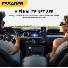 Resim Essager Bluetooth 5.3 3.5mm Jack Aux Araç Ses Aktarım Kiti Fm Transmitter Kulaklık Araç Müzik Akratım Kiti 