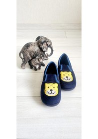 Resim Kaplan Figürlü Yumuşak Kışlık Ev Pandufu Lacivert 