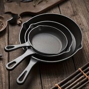 Resim 3 adet 16cm, 20cm, 26cm dökme demir tava, küçük kızartma tavaları, düz tabanlı yapışmaz tavalar, ev tipi kızartma tavaları, büyük demir tavalar, indüksiyon ocakları için yapışmaz mutfak gereçleri seti 