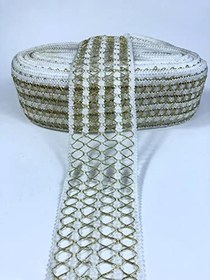 Resim Krem Simli Gold Dört Şerit Çapraz Detaylı Dekoratif Şerit 