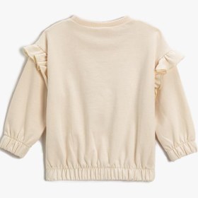 Resim Kız Bebek Kedi Baskılı Fırfırlı Sweatshirt Pamuklu 