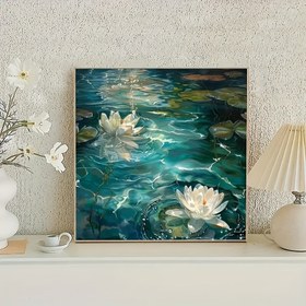 Resim Yuvarlak Elmas Boyama Kiti - Su Zambakları Yansıması - Kendin Yap Tam Matkap Tuval Ev Dekorasyonu El Sanatı 29.97x29.97cm 