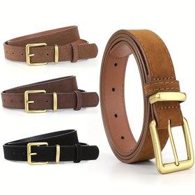 Resim Kadınlar için Vintage Süet Kemer Altın Ton Metal Tokalı - Günlük, Ofis ve Akşam Giyimi İçin İnce Kesim PU Deri Kemer - Kahverengi & Siyah, Elbise Kemeri, Çok Yönlü Gardırop Esansiyeli, Sofistike Tarz, Pürüzsüz Dokusu, Şık Gardırop 